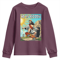 He is Rizzen Youth Sweatshirt Funny Jesus Skateboarding Christian Meme - Wonder Print Shop