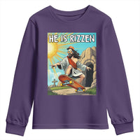 He is Rizzen Youth Sweatshirt Funny Jesus Skateboarding Christian Meme - Wonder Print Shop