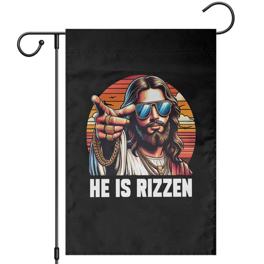 He is Rizzin Garden Flag Funny Jesus Vintage Faith - Wonder Print Shop
