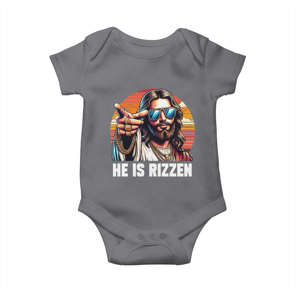 He is Rizzin Baby Onesie Funny Jesus Vintage Faith - Wonder Print Shop
