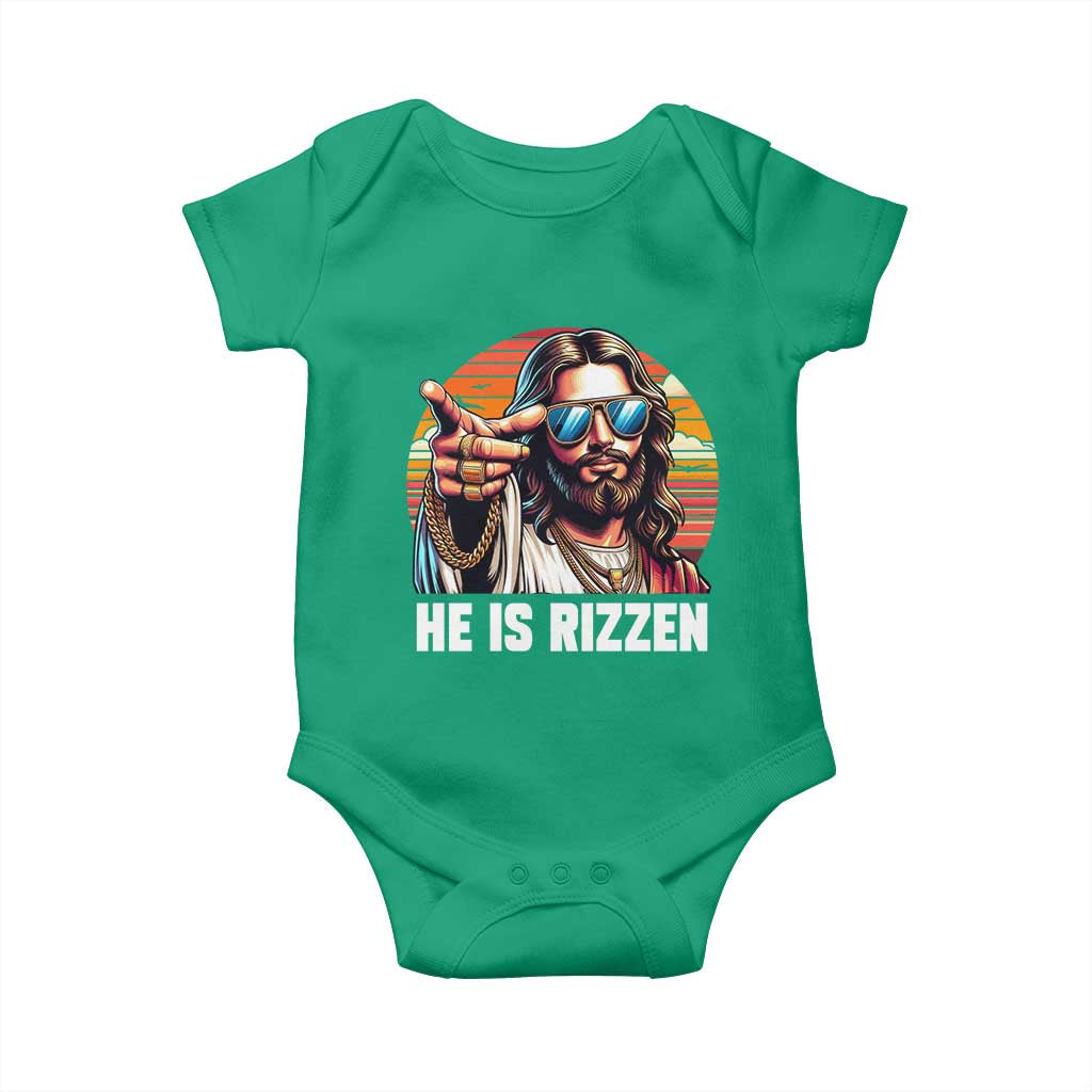 He is Rizzin Baby Onesie Funny Jesus Vintage Faith - Wonder Print Shop