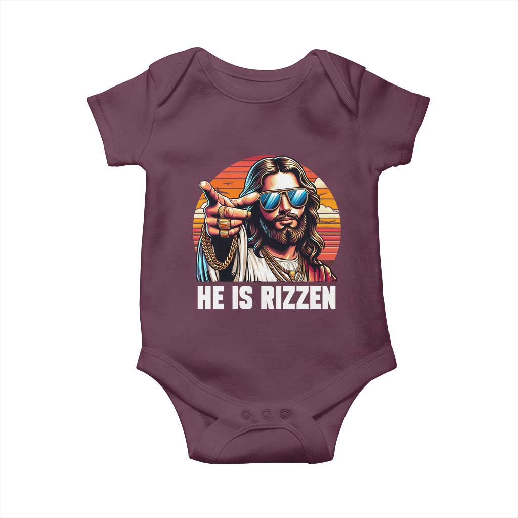He is Rizzin Baby Onesie Funny Jesus Vintage Faith - Wonder Print Shop