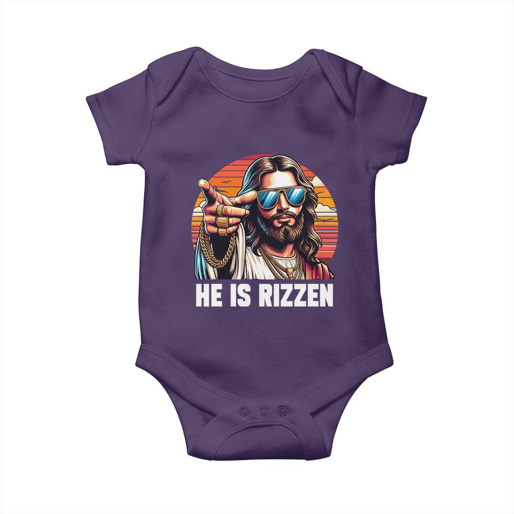 He is Rizzin Baby Onesie Funny Jesus Vintage Faith - Wonder Print Shop