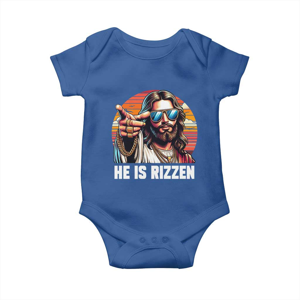 He is Rizzin Baby Onesie Funny Jesus Vintage Faith - Wonder Print Shop