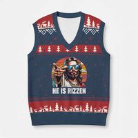 He is Rizzin V-Neck Knit Sweater Vest Funny Jesus Vintage Faith - Wonder Print Shop