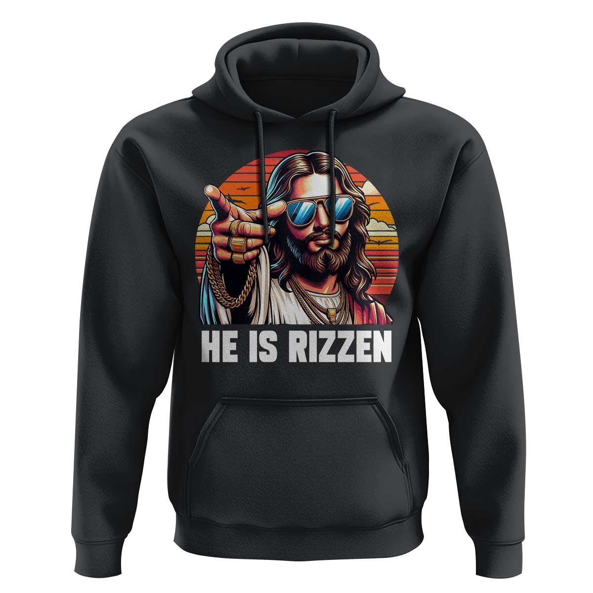 He is Rizzin Hoodie Funny Jesus Vintage Faith - Wonder Print Shop