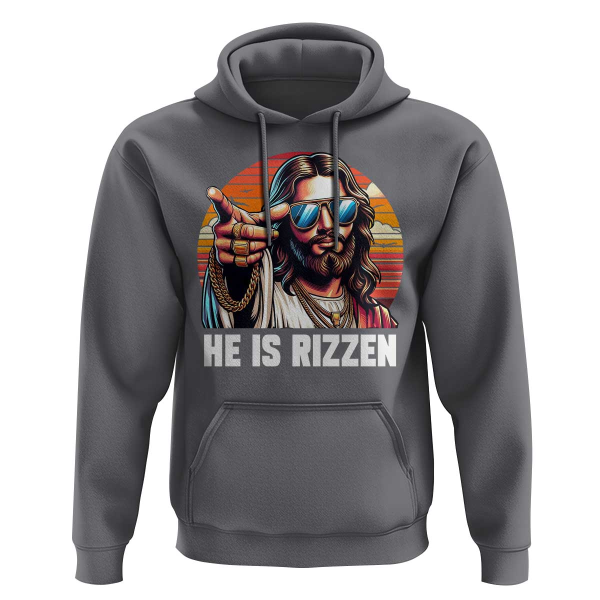 He is Rizzin Hoodie Funny Jesus Vintage Faith - Wonder Print Shop