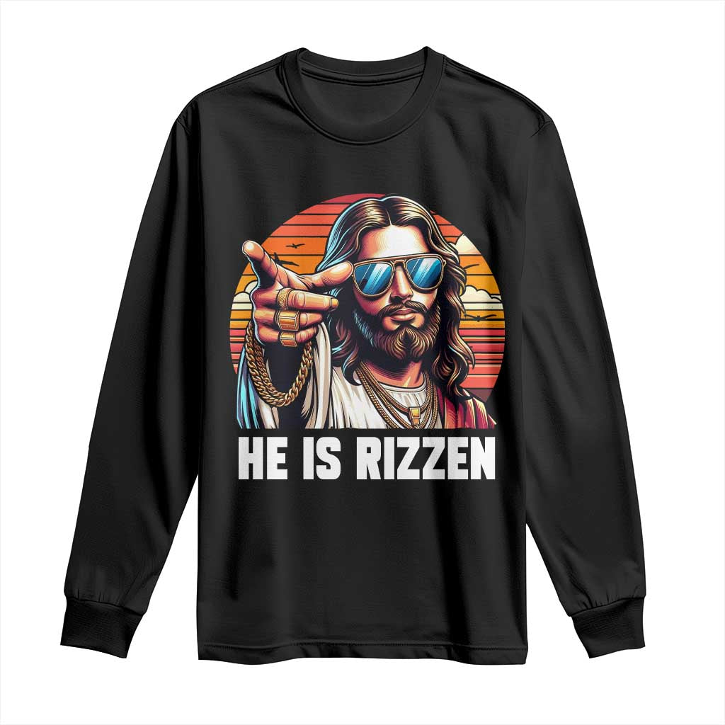 He is Rizzin Long Sleeve Shirt Funny Jesus Vintage Faith - Wonder Print Shop