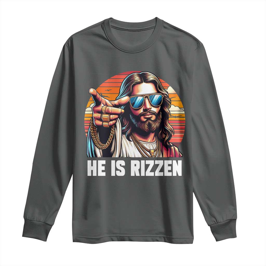 He is Rizzin Long Sleeve Shirt Funny Jesus Vintage Faith - Wonder Print Shop