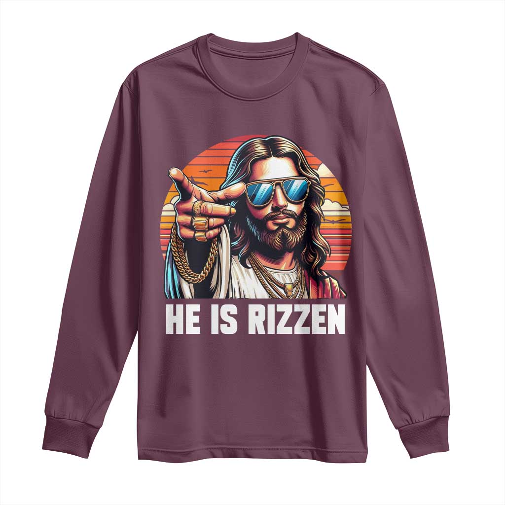 He is Rizzin Long Sleeve Shirt Funny Jesus Vintage Faith - Wonder Print Shop