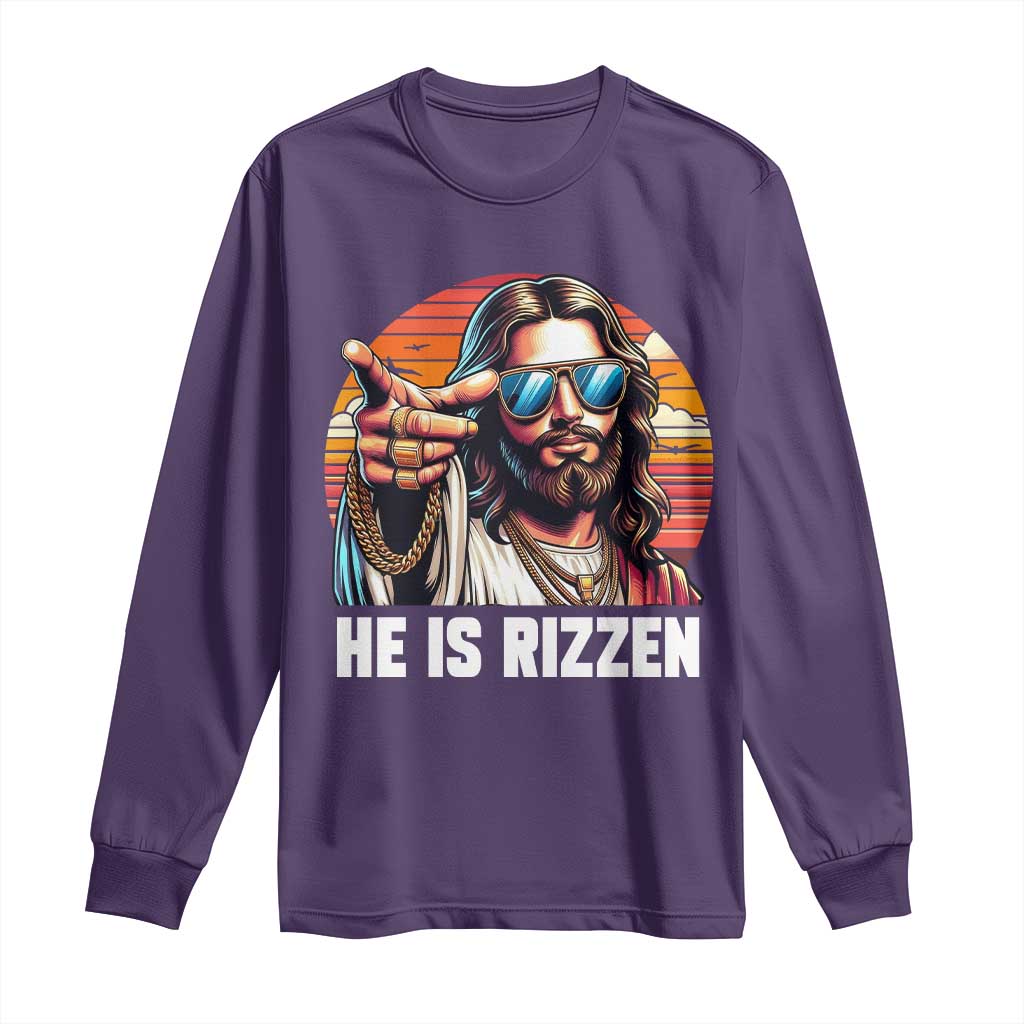 He is Rizzin Long Sleeve Shirt Funny Jesus Vintage Faith - Wonder Print Shop