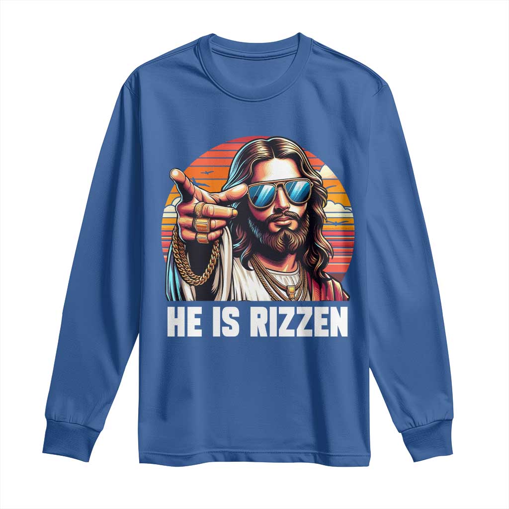 He is Rizzin Long Sleeve Shirt Funny Jesus Vintage Faith - Wonder Print Shop