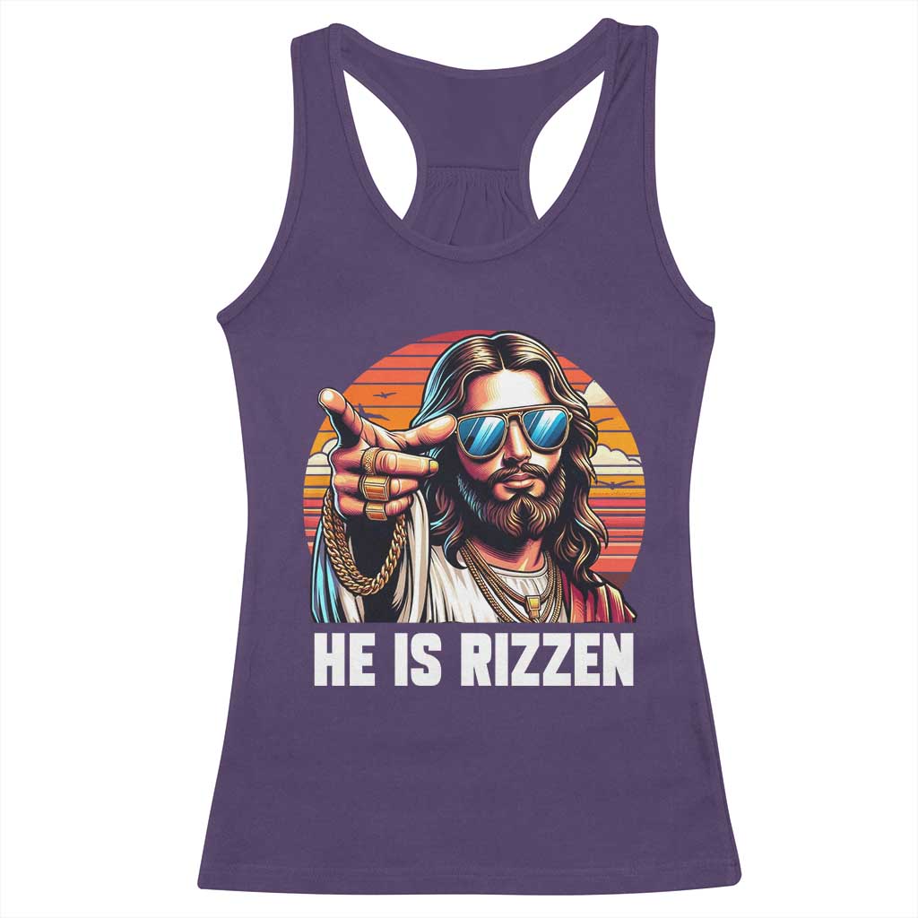 He is Rizzin Racerback Tank Top Funny Jesus Vintage Faith - Wonder Print Shop
