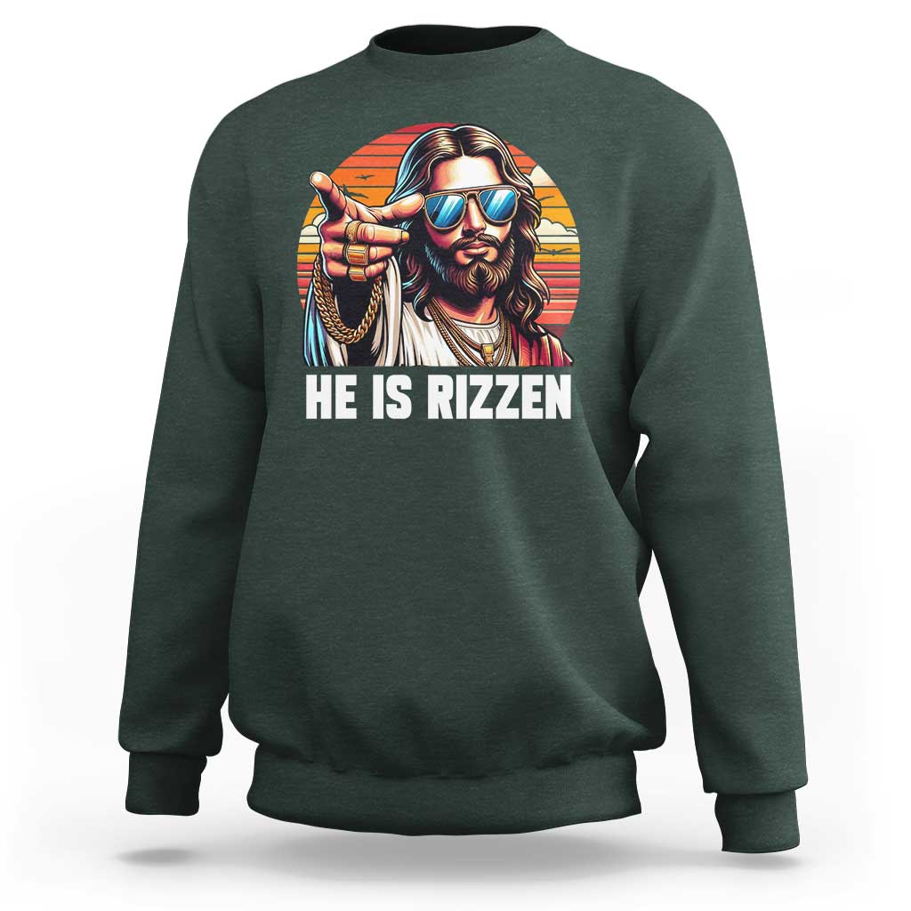He is Rizzin Sweatshirt Funny Jesus Vintage Faith - Wonder Print Shop
