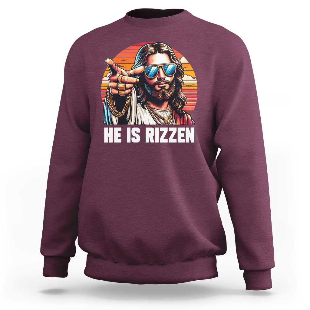 He is Rizzin Sweatshirt Funny Jesus Vintage Faith - Wonder Print Shop