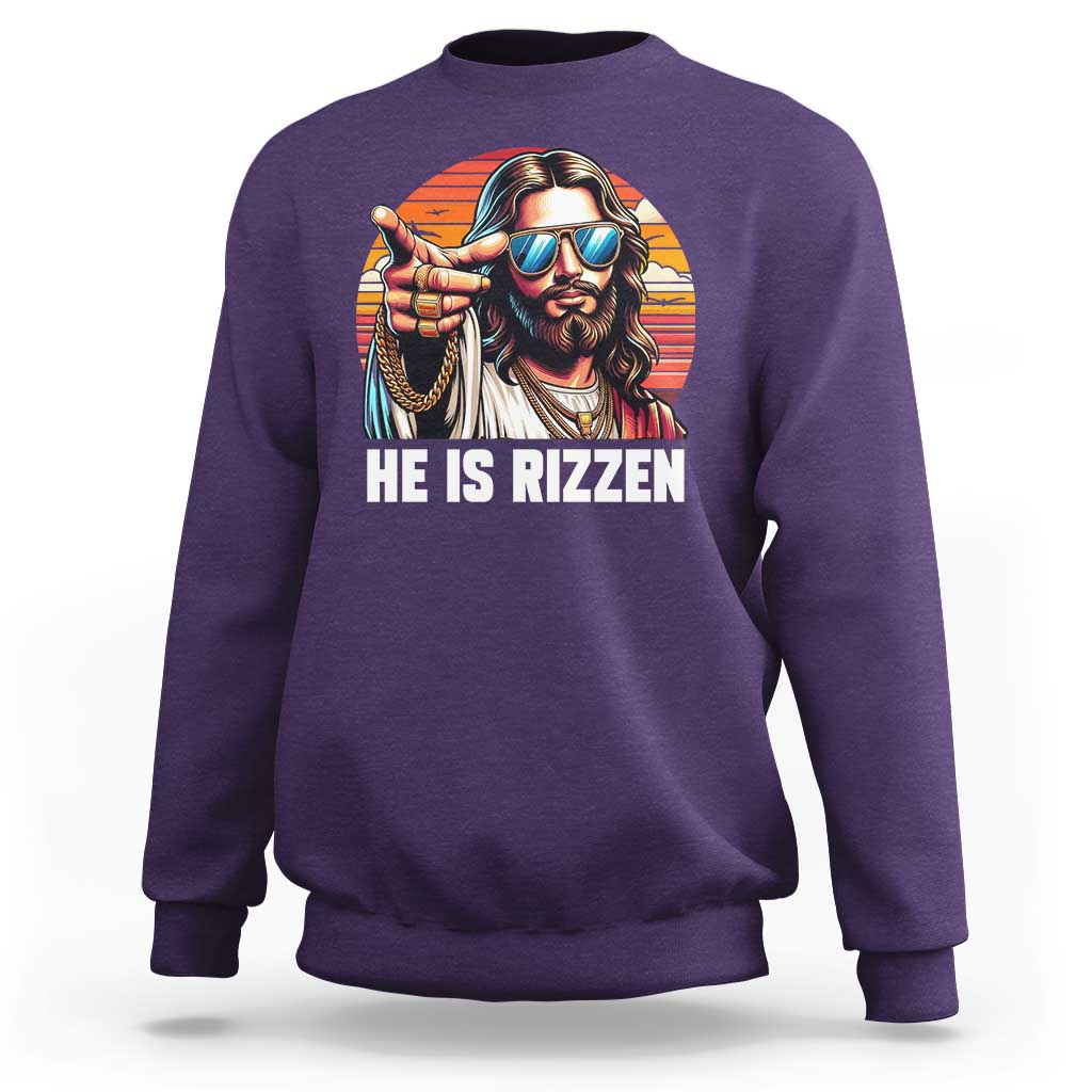 He is Rizzin Sweatshirt Funny Jesus Vintage Faith - Wonder Print Shop