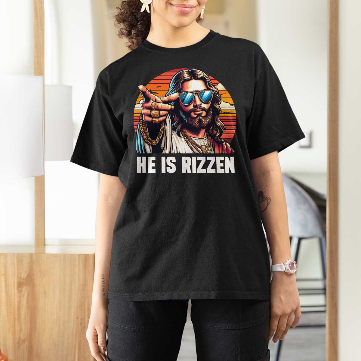 He is Rizzin T Shirt For Women Funny Jesus Vintage Faith - Wonder Print Shop