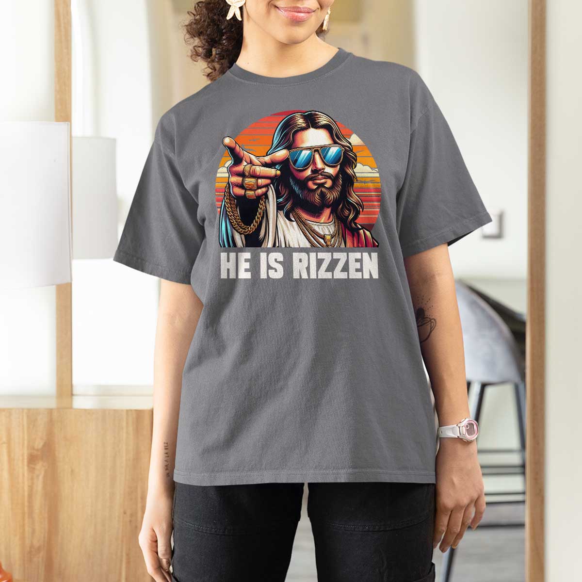 He is Rizzin T Shirt For Women Funny Jesus Vintage Faith - Wonder Print Shop