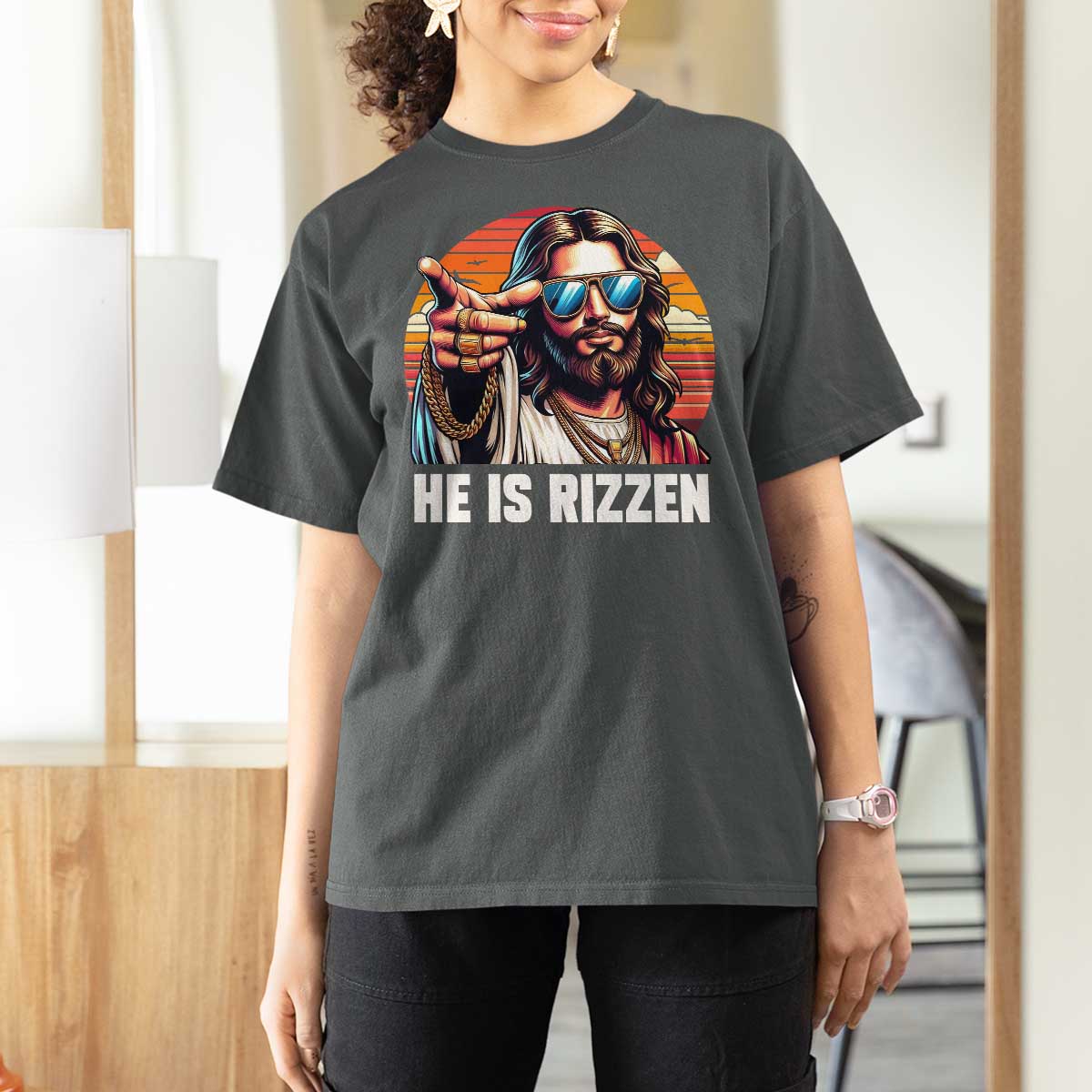 He is Rizzin T Shirt For Women Funny Jesus Vintage Faith - Wonder Print Shop