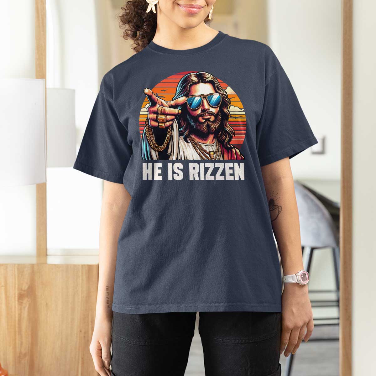 He is Rizzin T Shirt For Women Funny Jesus Vintage Faith - Wonder Print Shop