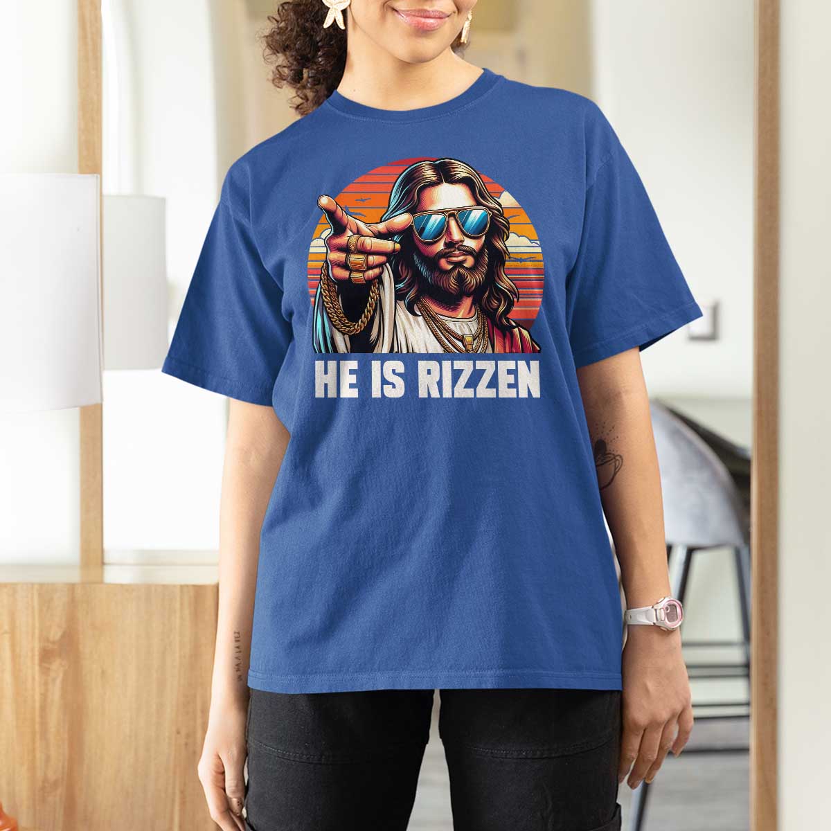 He is Rizzin T Shirt For Women Funny Jesus Vintage Faith - Wonder Print Shop