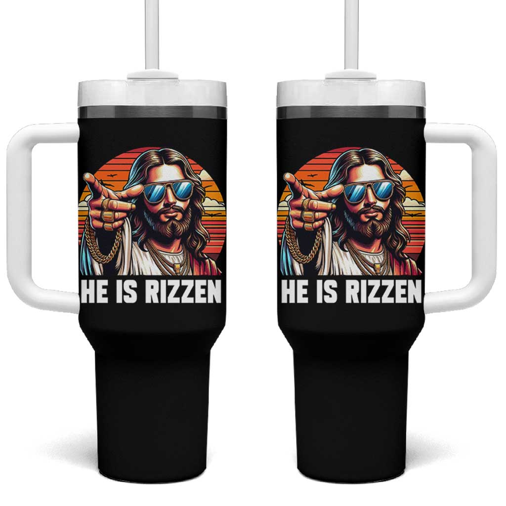 He is Rizzin Tumbler With Handle Funny Jesus Vintage Faith - Wonder Print Shop