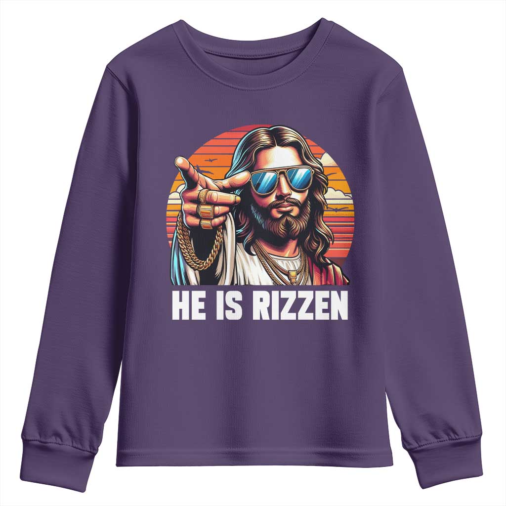 He is Rizzin Youth Sweatshirt Funny Jesus Vintage Faith - Wonder Print Shop