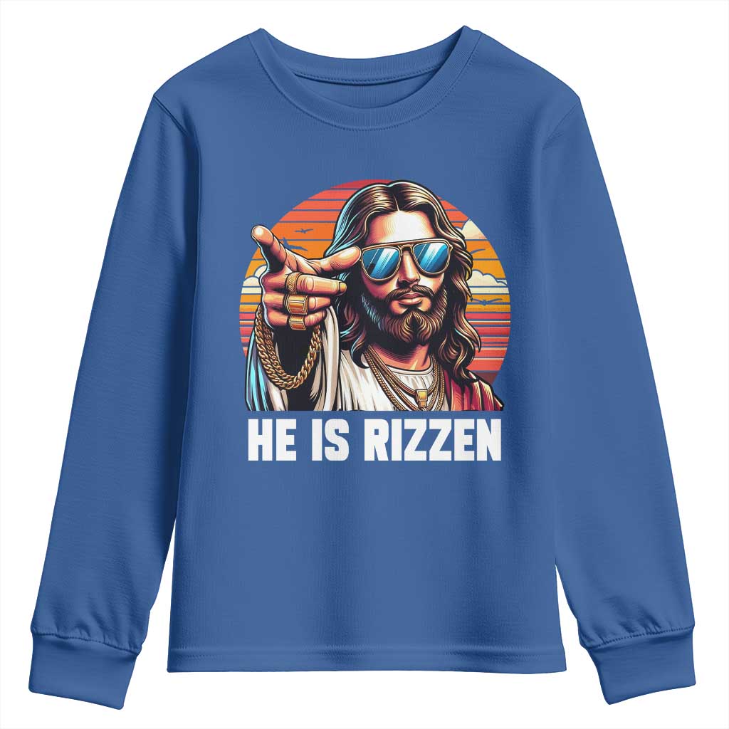 He is Rizzin Youth Sweatshirt Funny Jesus Vintage Faith - Wonder Print Shop