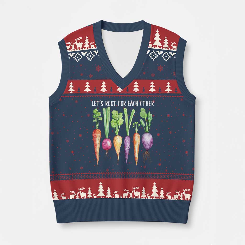 Let's Roots For Each Other Vegetable V-Neck Knit Sweater Vest Motivational - Wonder Print Shop