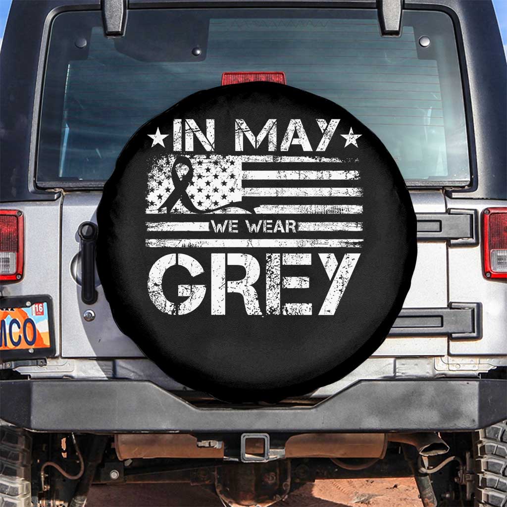 Brain Cancer Awareness Spare Tire Cover In May We Wear Gray US Flag