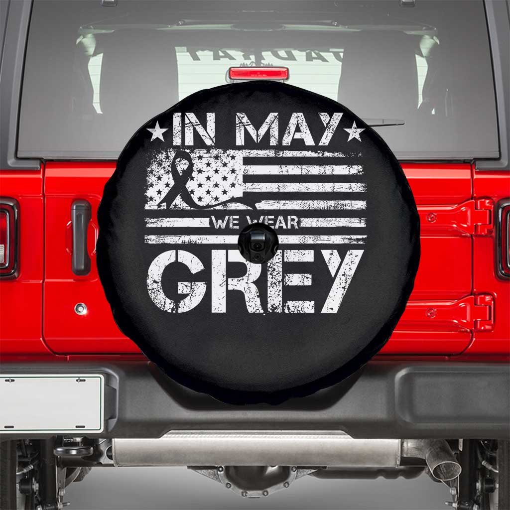 Brain Cancer Awareness Spare Tire Cover In May We Wear Gray US Flag