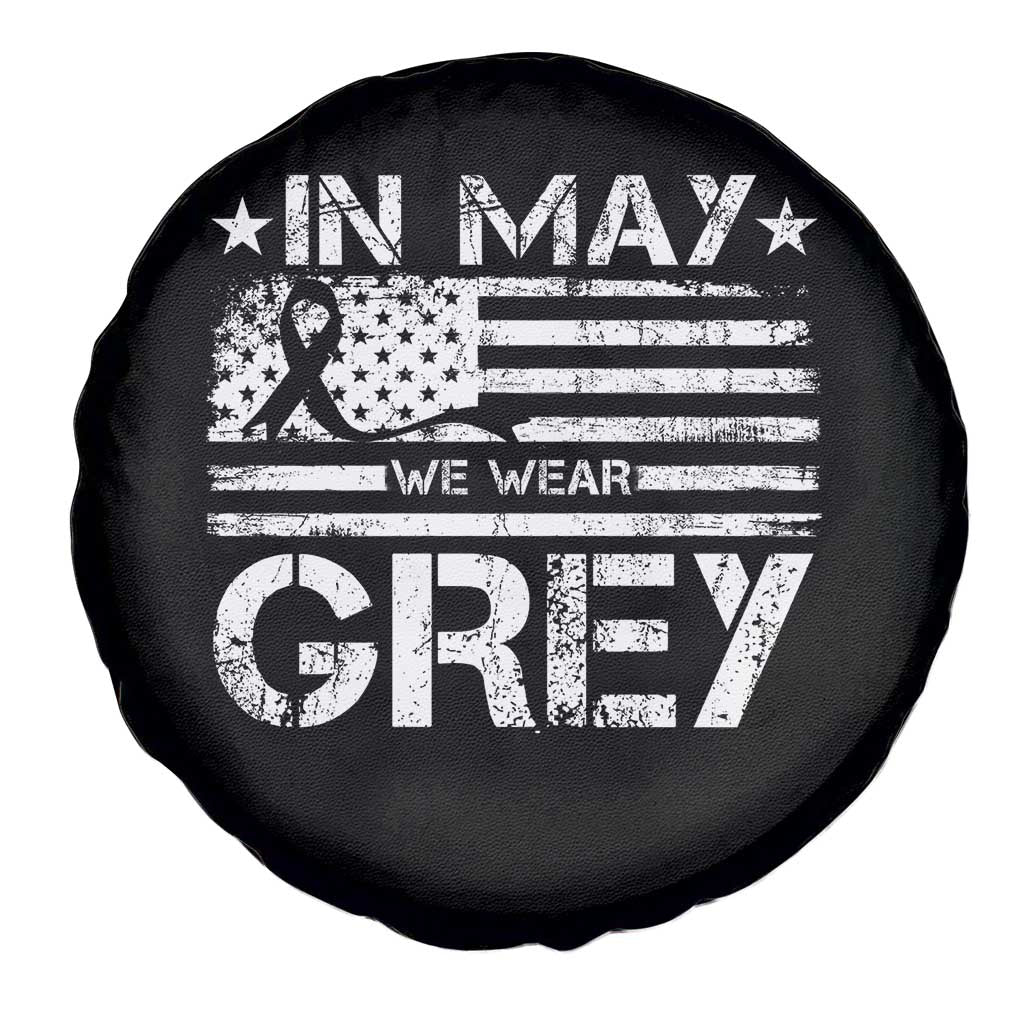 Brain Cancer Awareness Spare Tire Cover In May We Wear Gray US Flag
