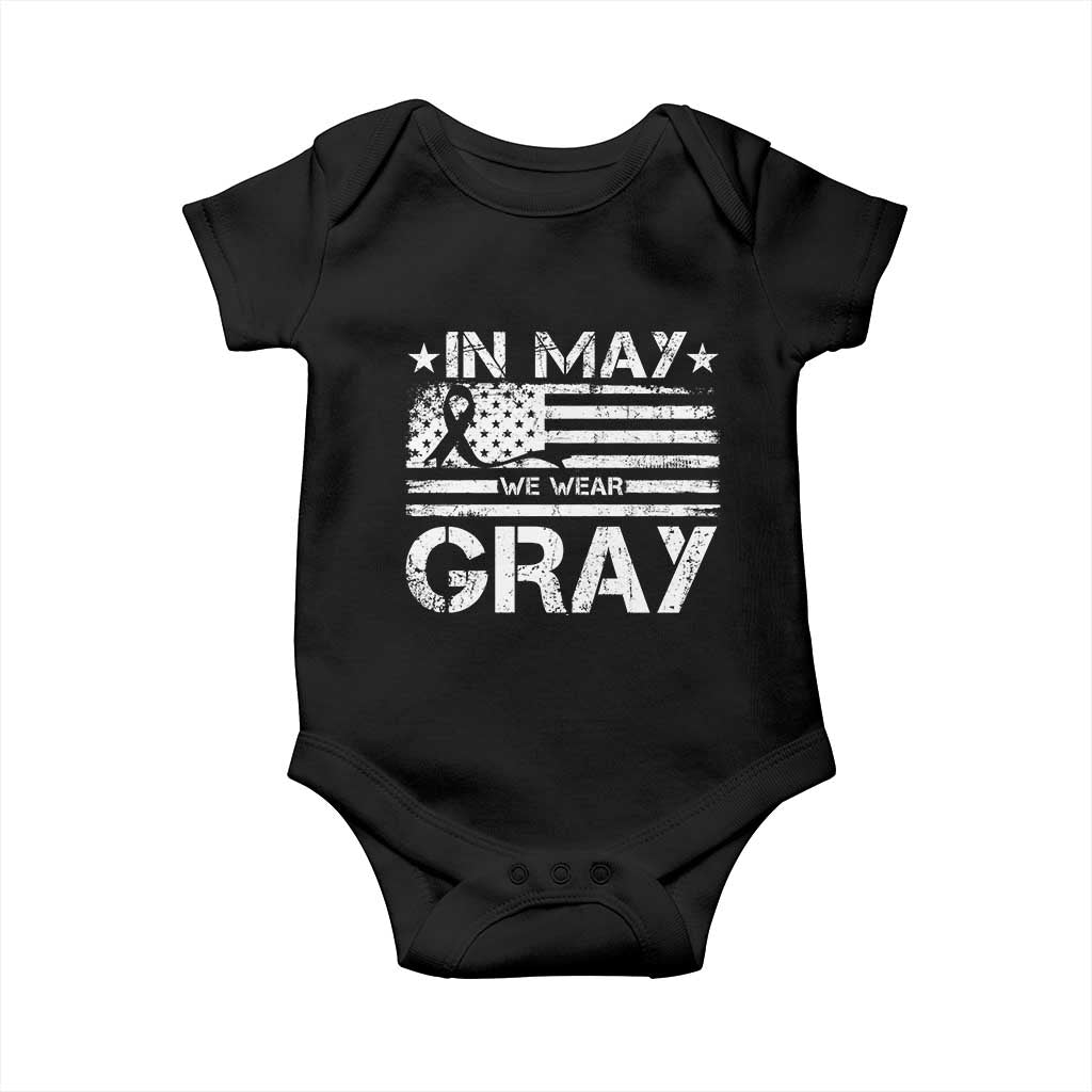 Brain Cancer Awareness Baby Onesie In May We Wear Gray US Flag