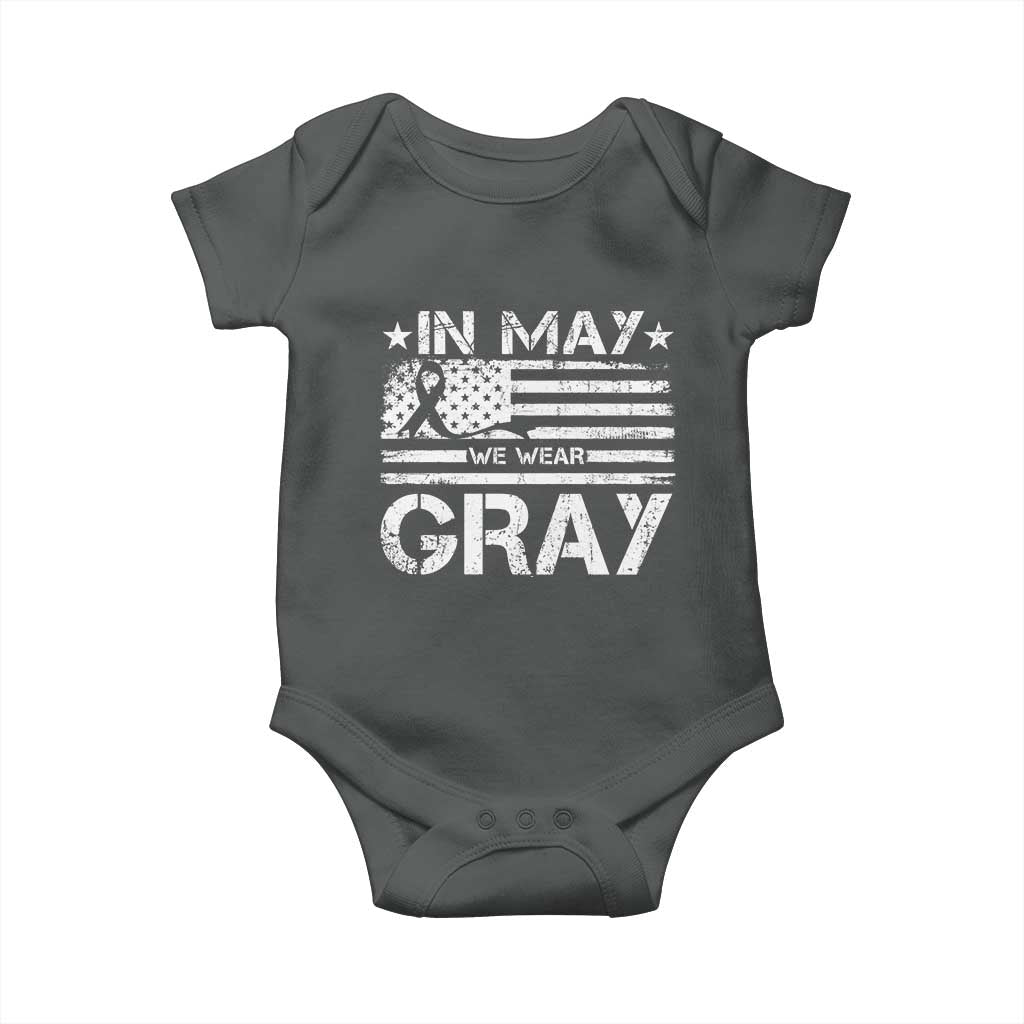 Brain Cancer Awareness Baby Onesie In May We Wear Gray US Flag