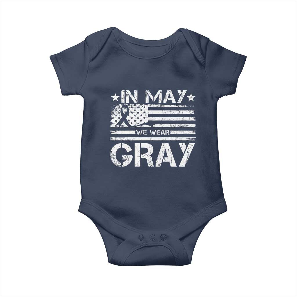 Brain Cancer Awareness Baby Onesie In May We Wear Gray US Flag