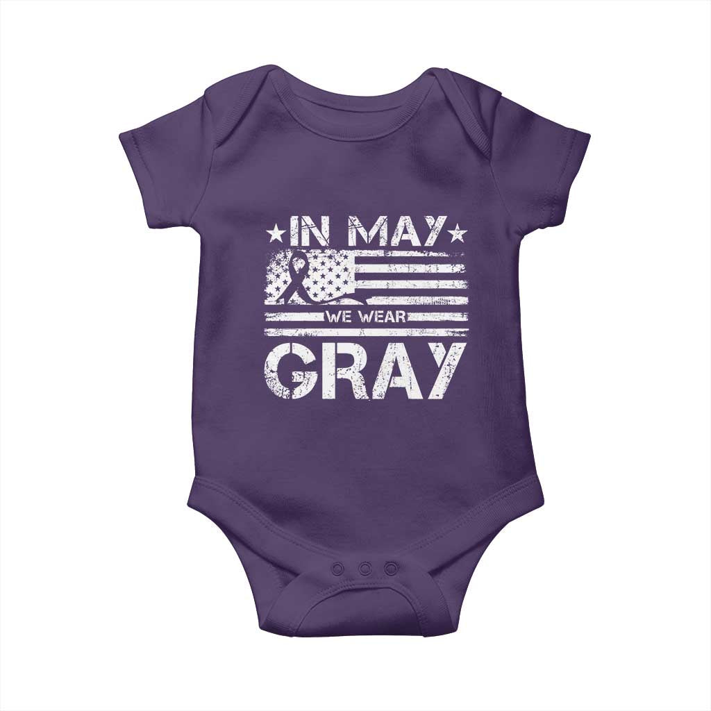 Brain Cancer Awareness Baby Onesie In May We Wear Gray US Flag