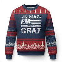 Brain Cancer Awareness Ugly Christmas Sweater In May We Wear Gray US Flag