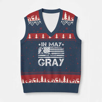 Brain Cancer Awareness V-Neck Knit Sweater Vest In May We Wear Gray US Flag