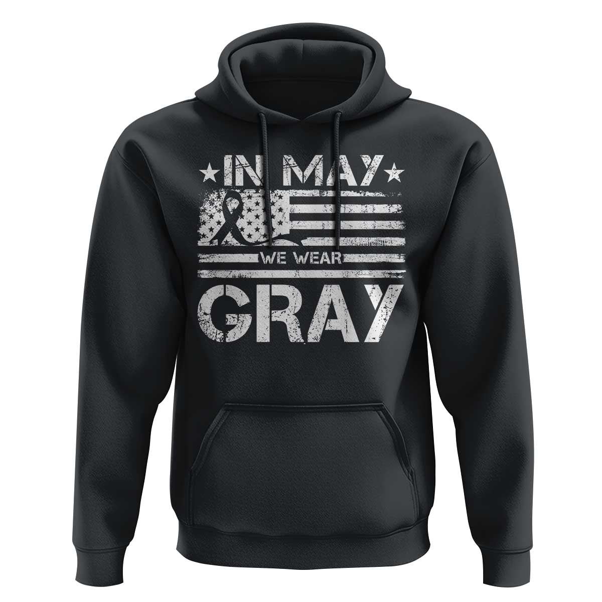 Brain Cancer Awareness Hoodie In May We Wear Gray US Flag