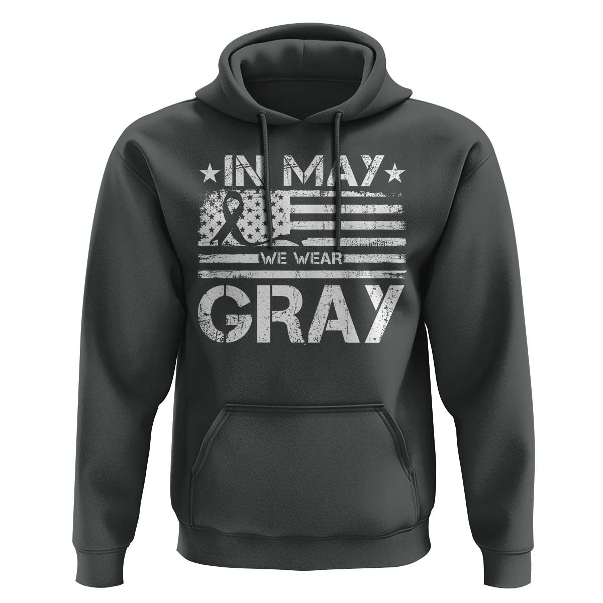 Brain Cancer Awareness Hoodie In May We Wear Gray US Flag