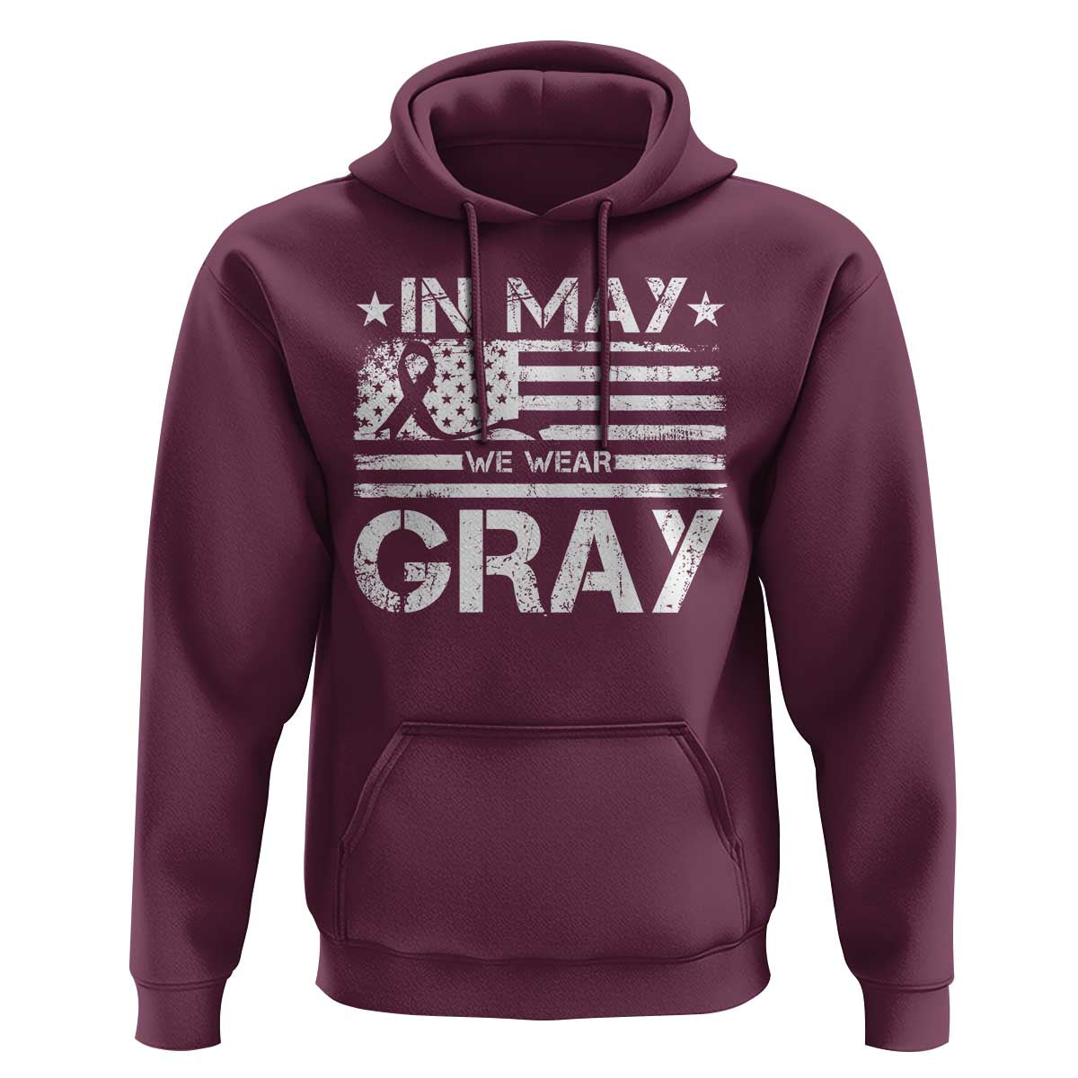Brain Cancer Awareness Hoodie In May We Wear Gray US Flag