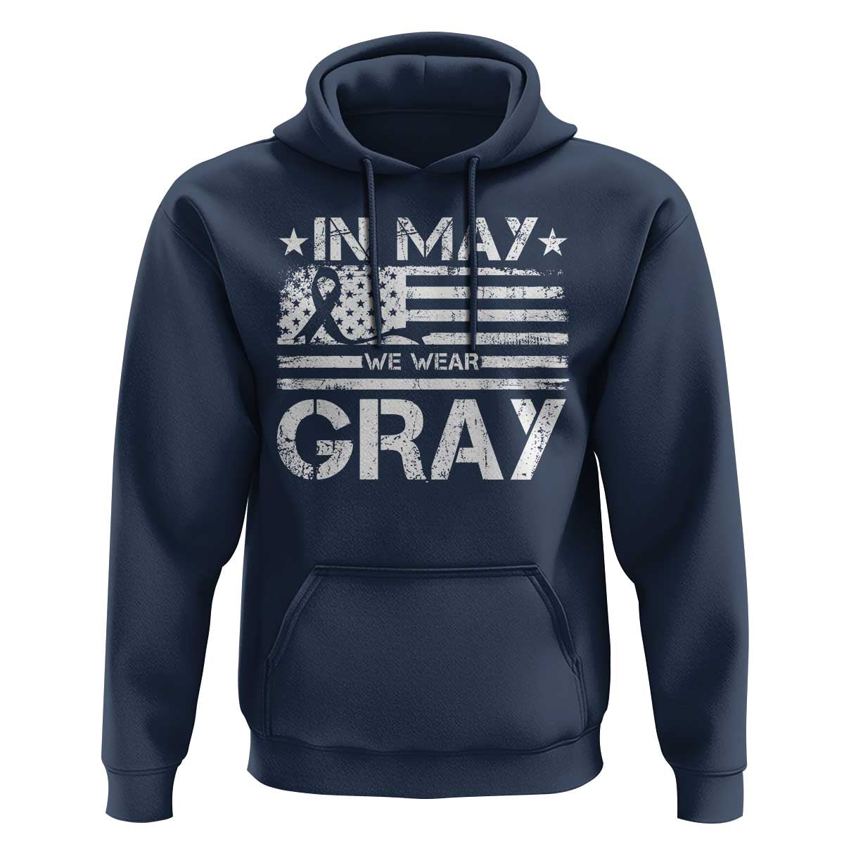 Brain Cancer Awareness Hoodie In May We Wear Gray US Flag