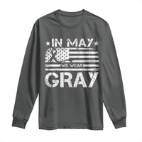 Brain Cancer Awareness Long Sleeve Shirt In May We Wear Gray US Flag