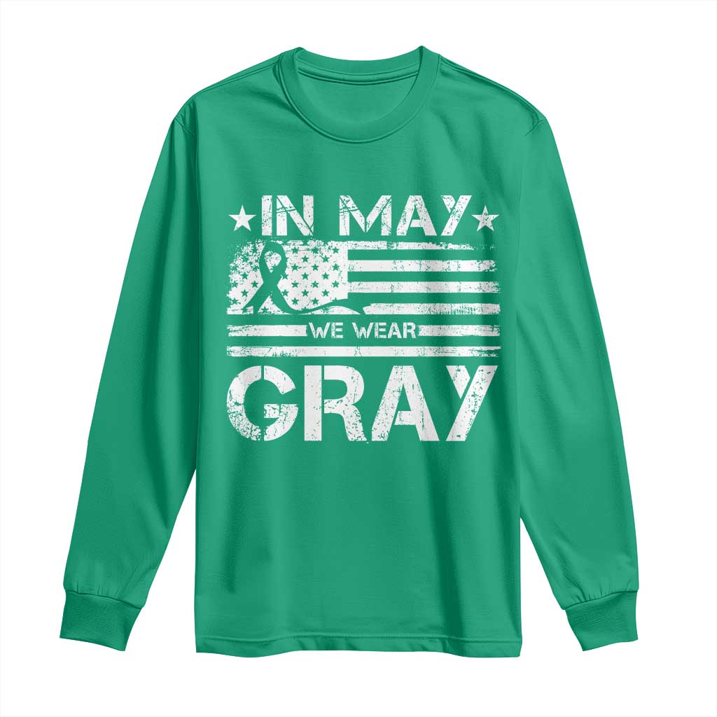Brain Cancer Awareness Long Sleeve Shirt In May We Wear Gray US Flag