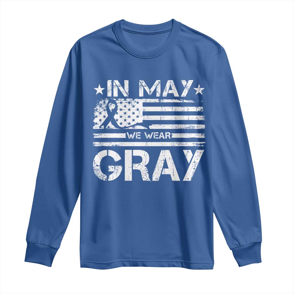 Brain Cancer Awareness Long Sleeve Shirt In May We Wear Gray US Flag