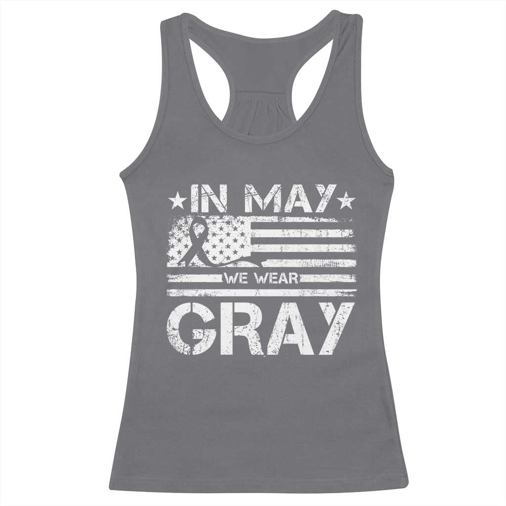 Brain Cancer Awareness Racerback Tank Top In May We Wear Gray US Flag