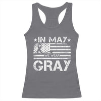 Brain Cancer Awareness Racerback Tank Top In May We Wear Gray US Flag