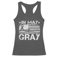 Brain Cancer Awareness Racerback Tank Top In May We Wear Gray US Flag