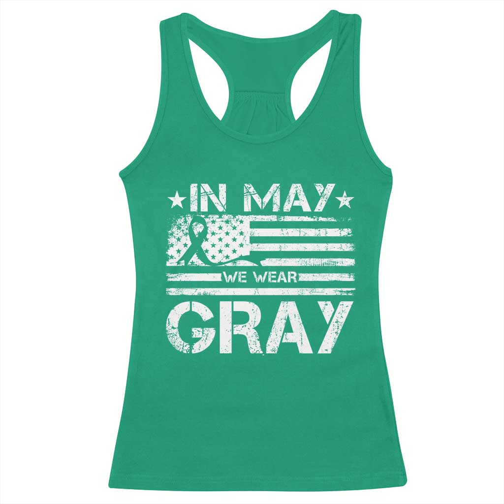 Brain Cancer Awareness Racerback Tank Top In May We Wear Gray US Flag