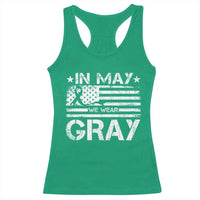 Brain Cancer Awareness Racerback Tank Top In May We Wear Gray US Flag